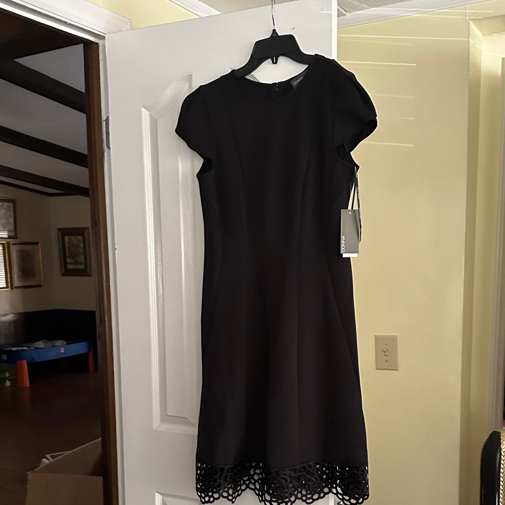 Donna Ricco Black Midi Dress with Lace Detail